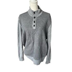 Untuckit gray merino wool gray herringbone sweater mock neck buttons men large